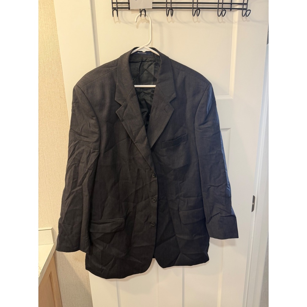 Mens 100% Wool 3-Button Blazer Jacket Made in Canada Charcoal Grey 44 T L004503D